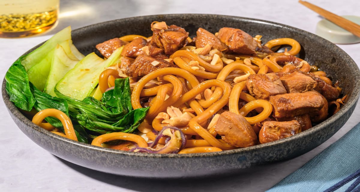 Speedy Ginger Chicken Udon with Pak Choi and Peanuts